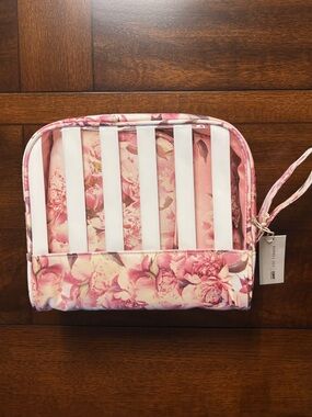 Sophia Joy, Conair - Pink Floral Stripe Cosmetic Bags with Clear Front